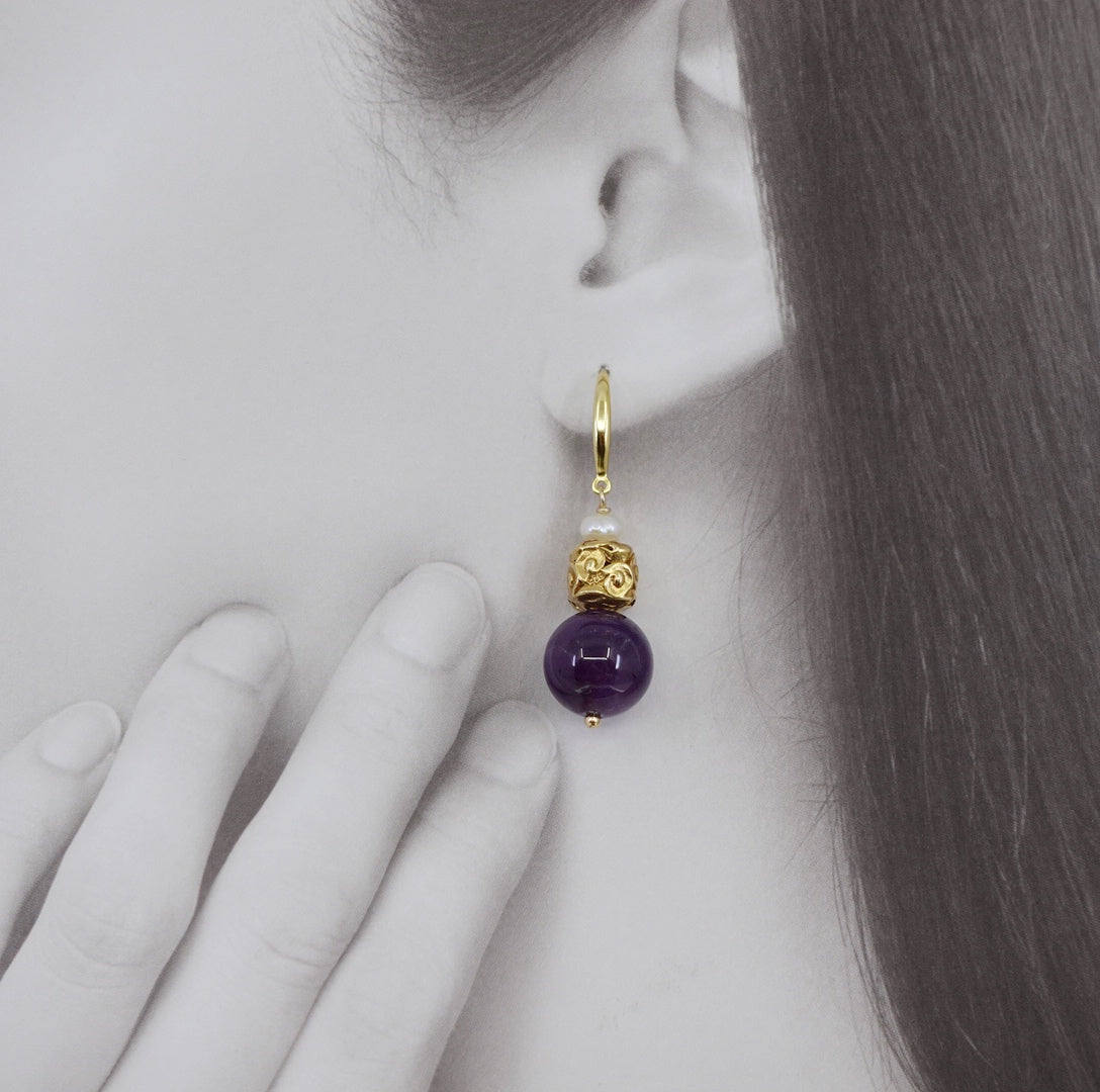 Amethyst Auspicious Clouds Earrings Gold