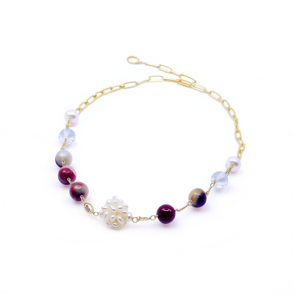 Autumn Gemstone and Pearl Station Necklace - Yun Boutique