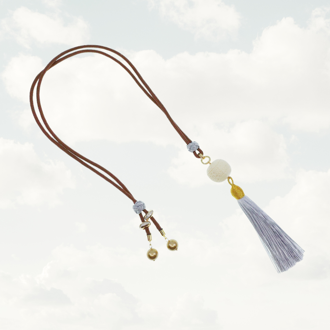 Cord Necklace with Detachable Ivory Nut Tassel Pendant