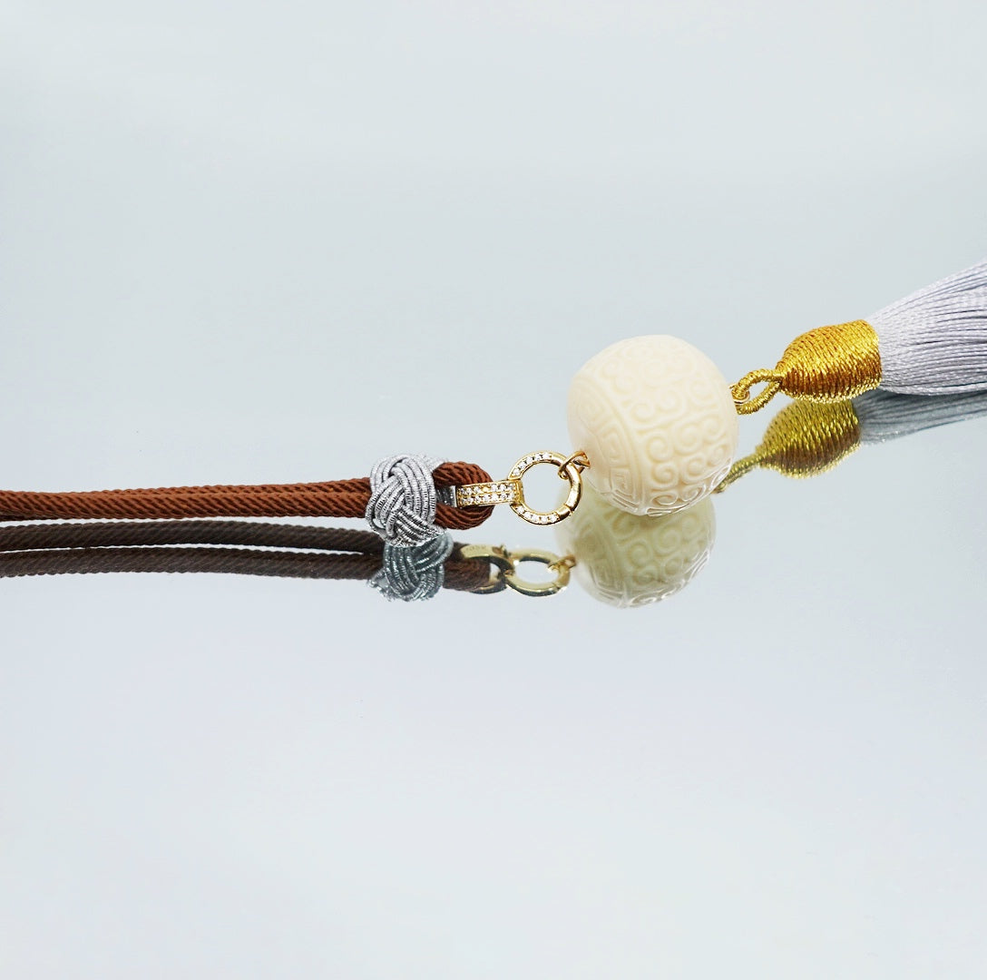 Cord Necklace with Detachable Ivory Nut Tassel Pendant