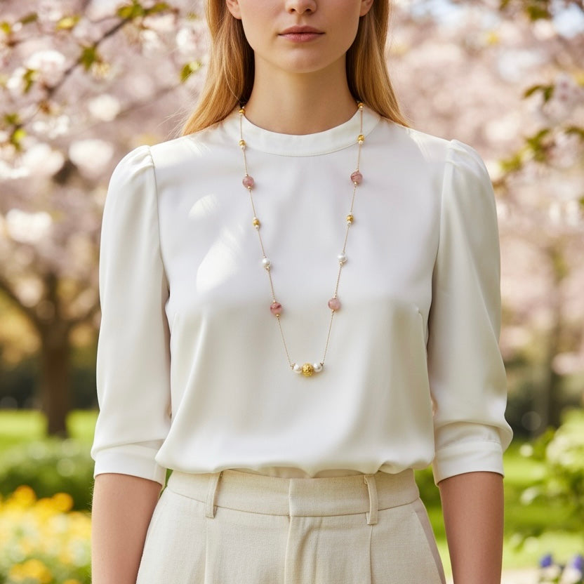 Spring Sakura Agate Long Necklace - Yun Boutique