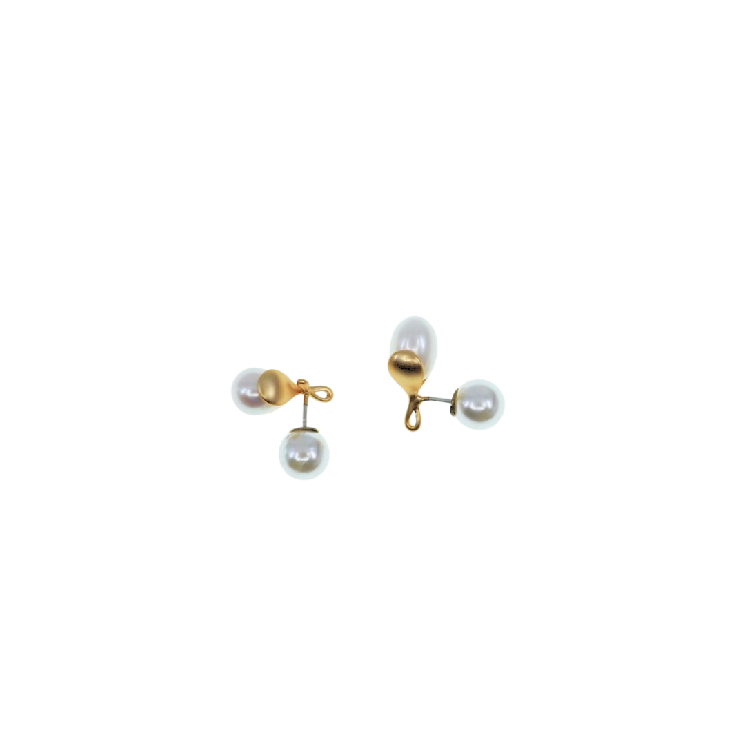 Gold Flower Petal Stud Earrings with Pearl Ear Nut 2