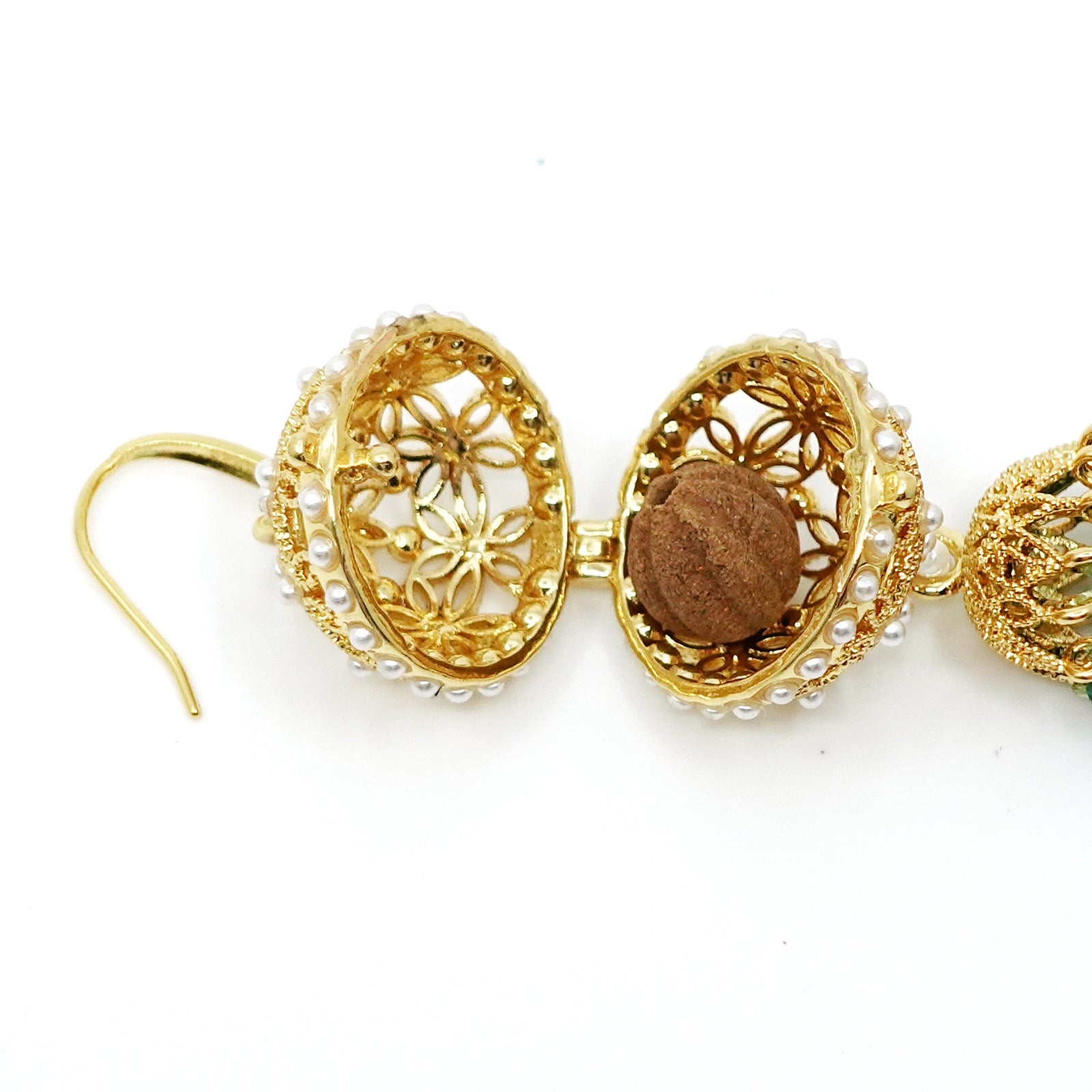 Herbal Locket Gemstone Tassel Earrings - Locket