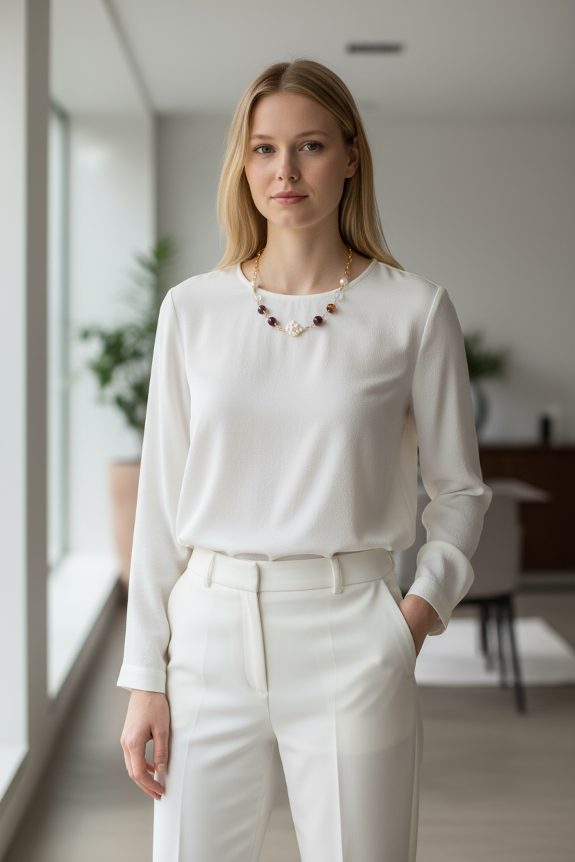 Autumn Gemstone and Pearl Station Necklace Modeling - Yun Boutique