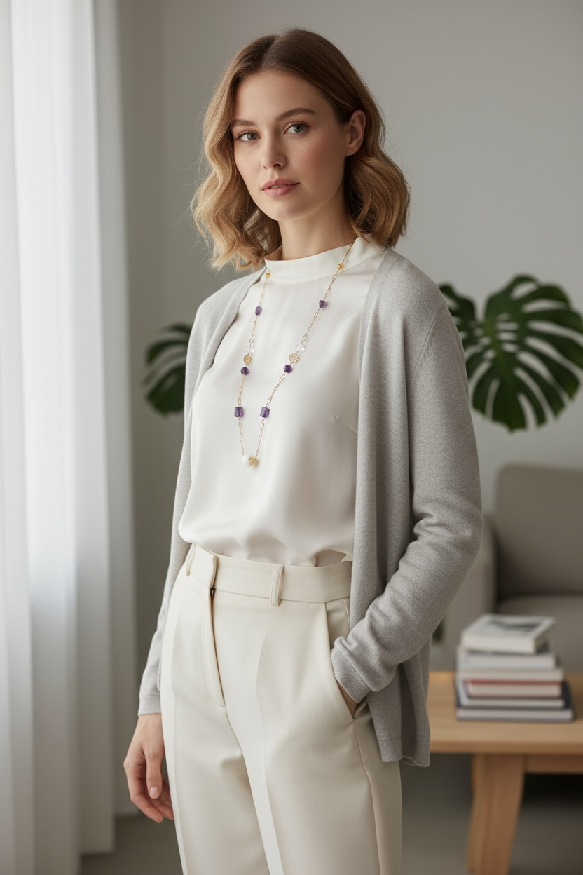 Winter Theme Gemstone Long Necklace - Yun Boutique