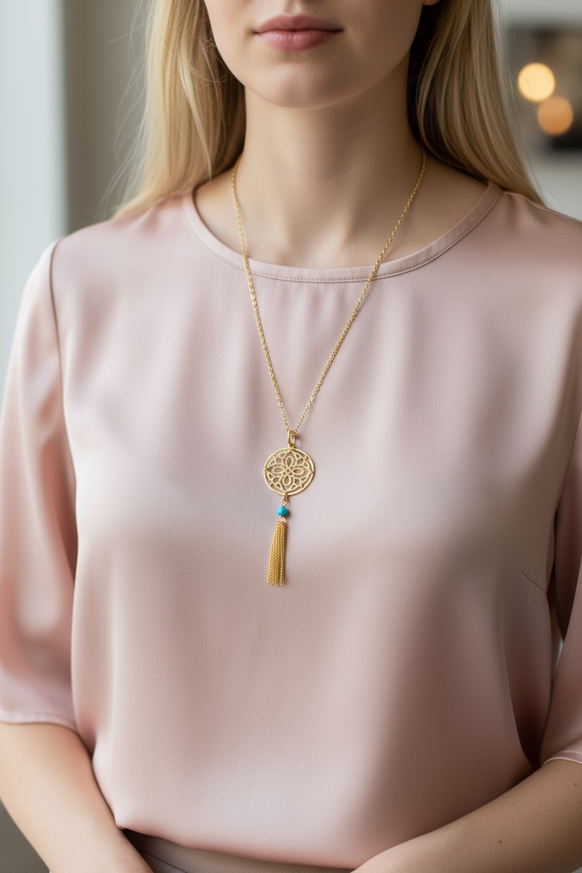 Auspicious Origin Large Tassel Pendant Necklace Gold - Yun Boutique