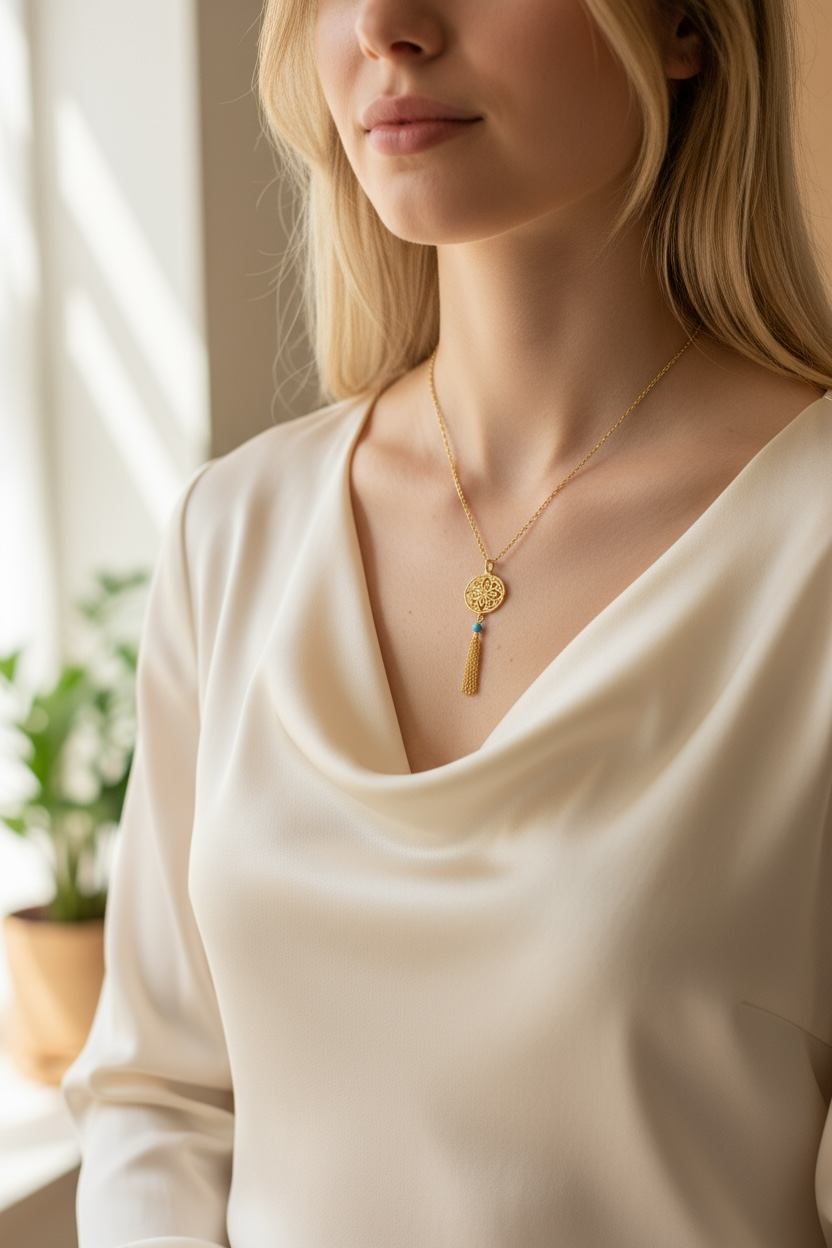 Auspicious Origin Small Tassel Pedant Necklace Gold - Yun Boutique