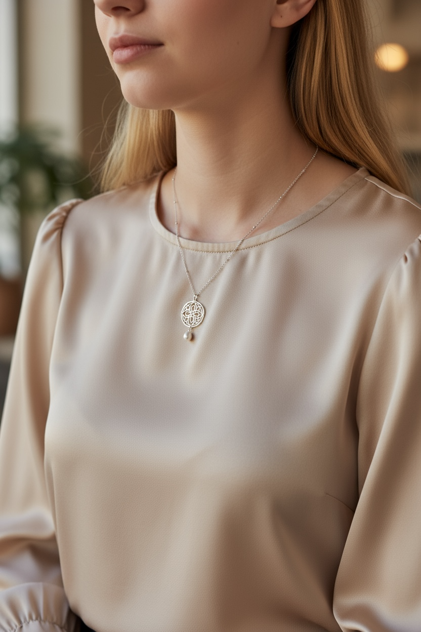 Auspicious Origin Large Pendant Necklace Silver - Yun Boutique