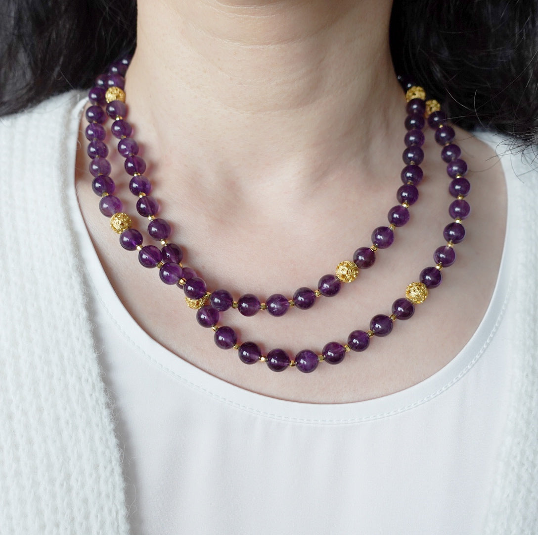 Return to Origin Multi-style Amethyst Beaded Necklace Double-Layer Modeling - Yun Boutique