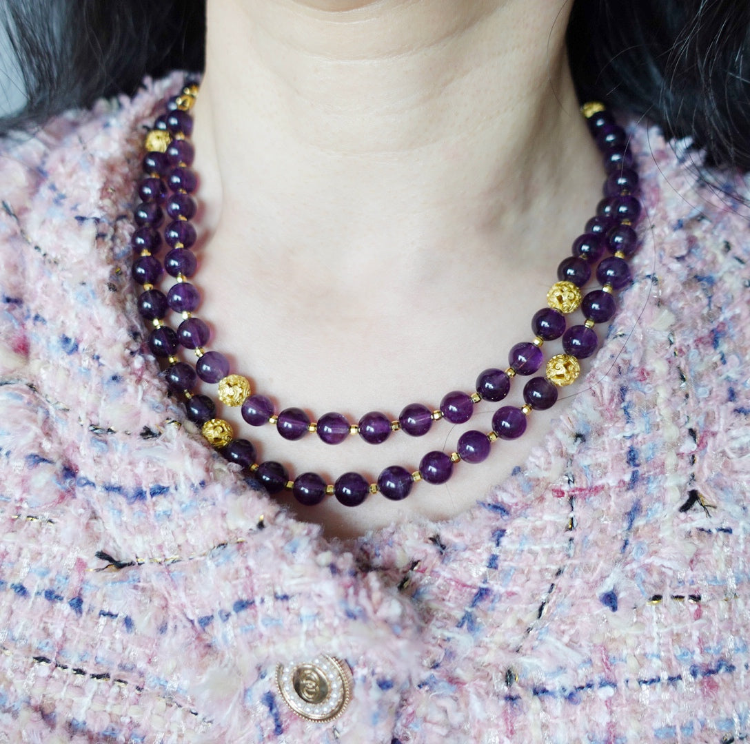 Return to Origin Multi-style Amethyst Beaded Necklace Double-Layer Modeling - Yun Boutique