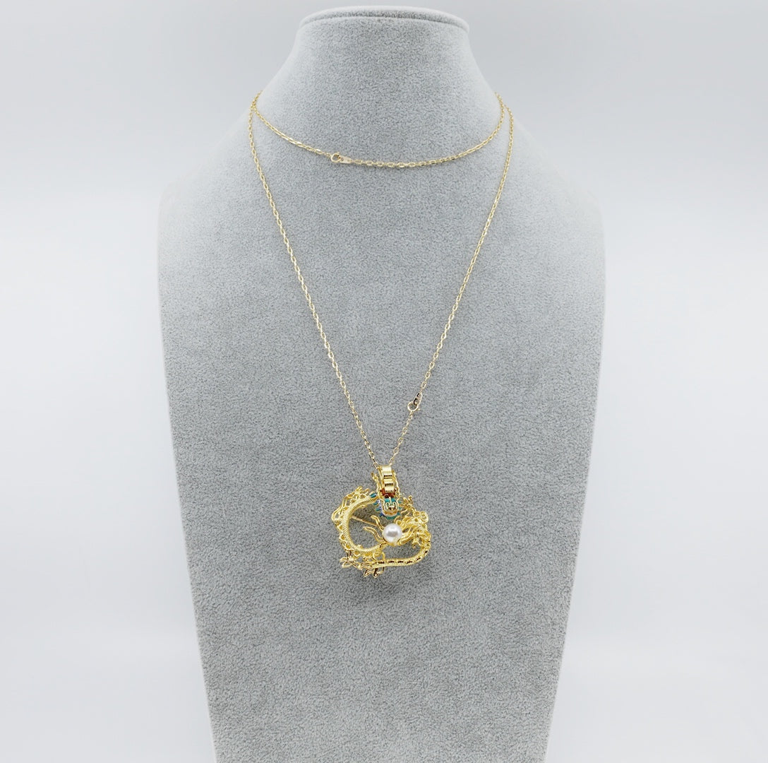 Gold Dragon Brooch and Pendant Necklace