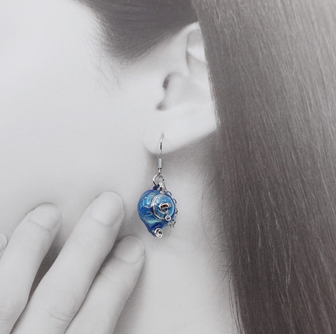 Asymmetrical Blue Enamel Teapot Earrings - Yun Boutique
