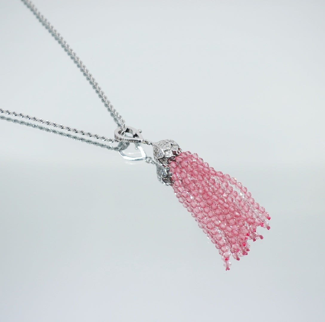 Pink Zirconia Tassel Necklace - Yun Boutique
