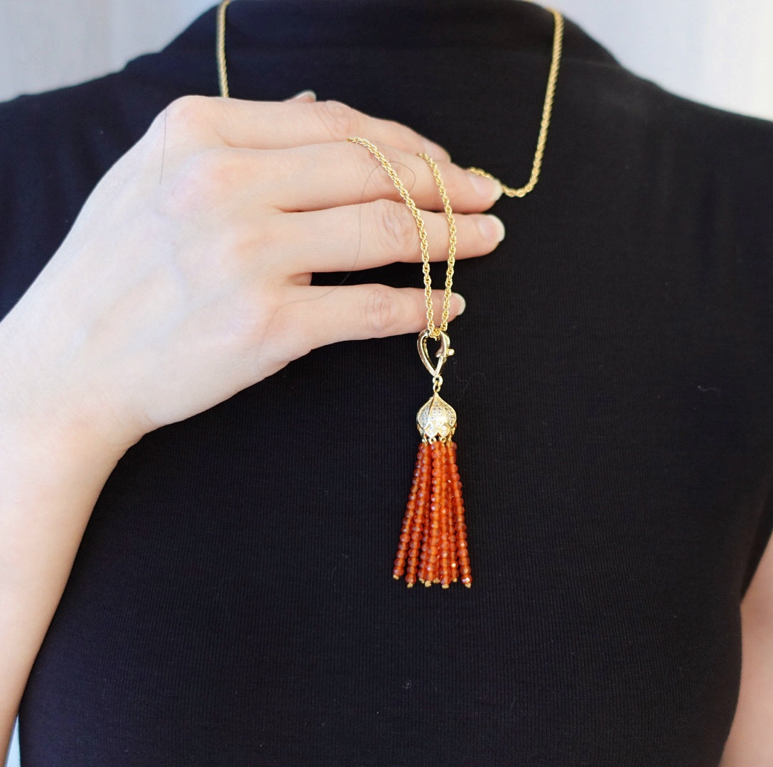 Orange Zirconia Tassel Necklace - Yun Boutique