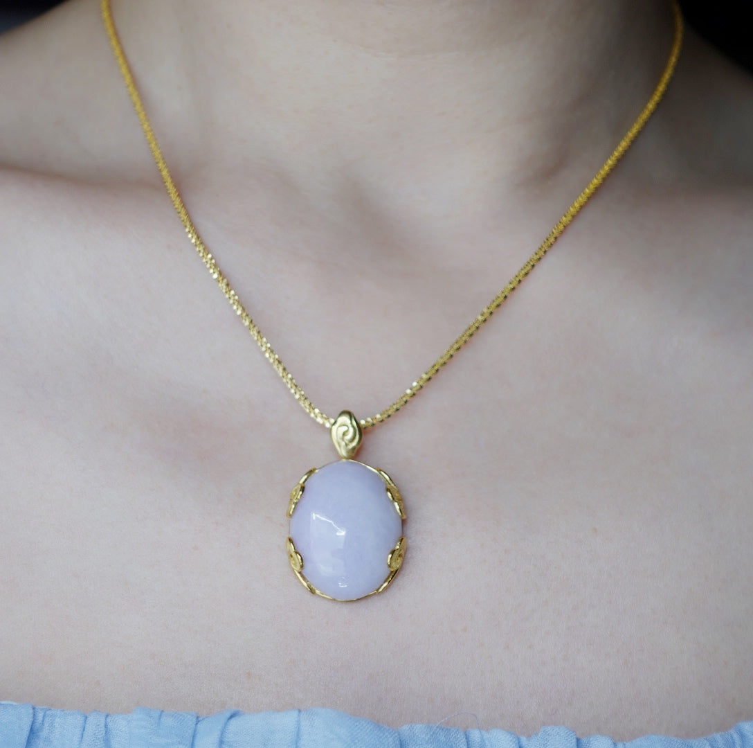 Auspicious Clouds Oval Purple Jadeite Pendant - Yun Boutique