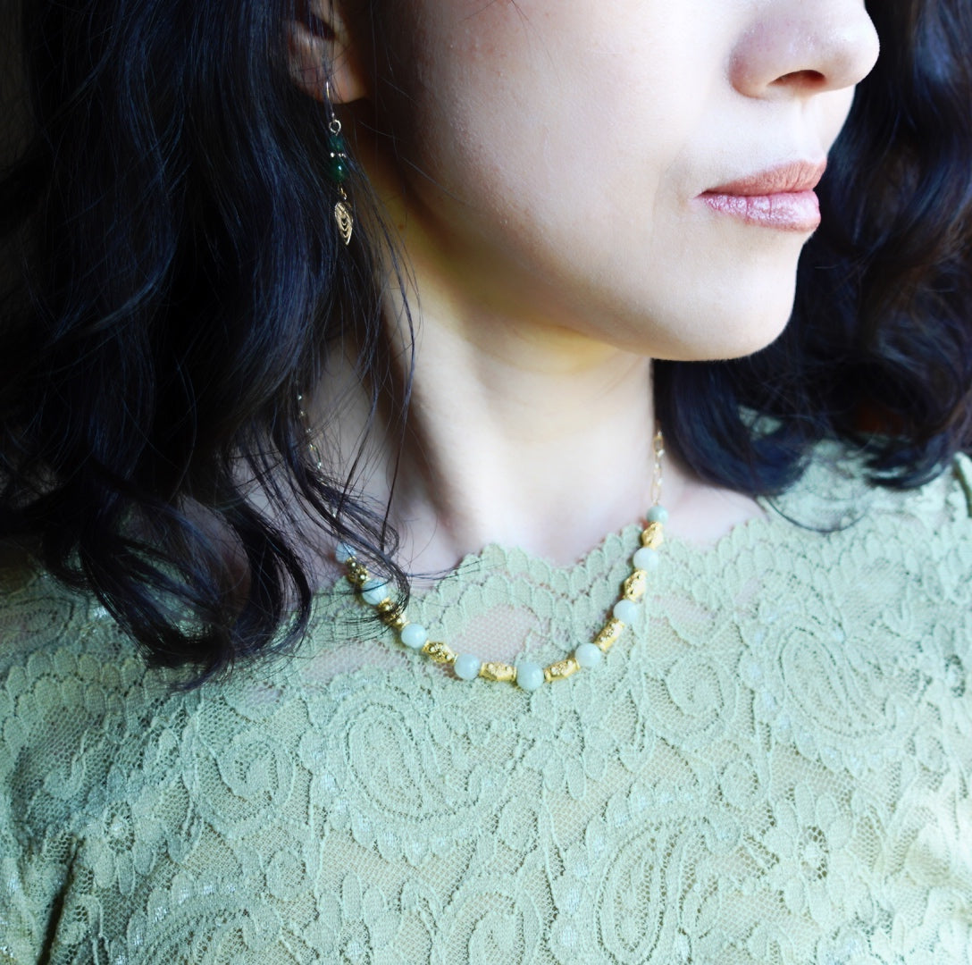Elf Forest Mint Jadeite Statement Necklace Gold - Yun Boutique