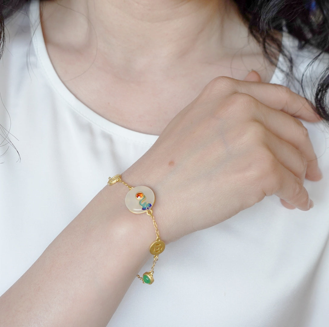 Auspicious Clouds White Jade Chain Bracelet - Yun Boutique