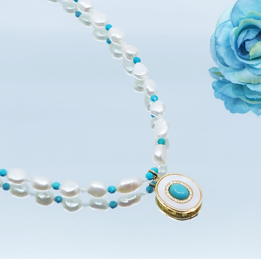 Baroque Pearl and Turquoise Pendant Necklace - Yun Boutique