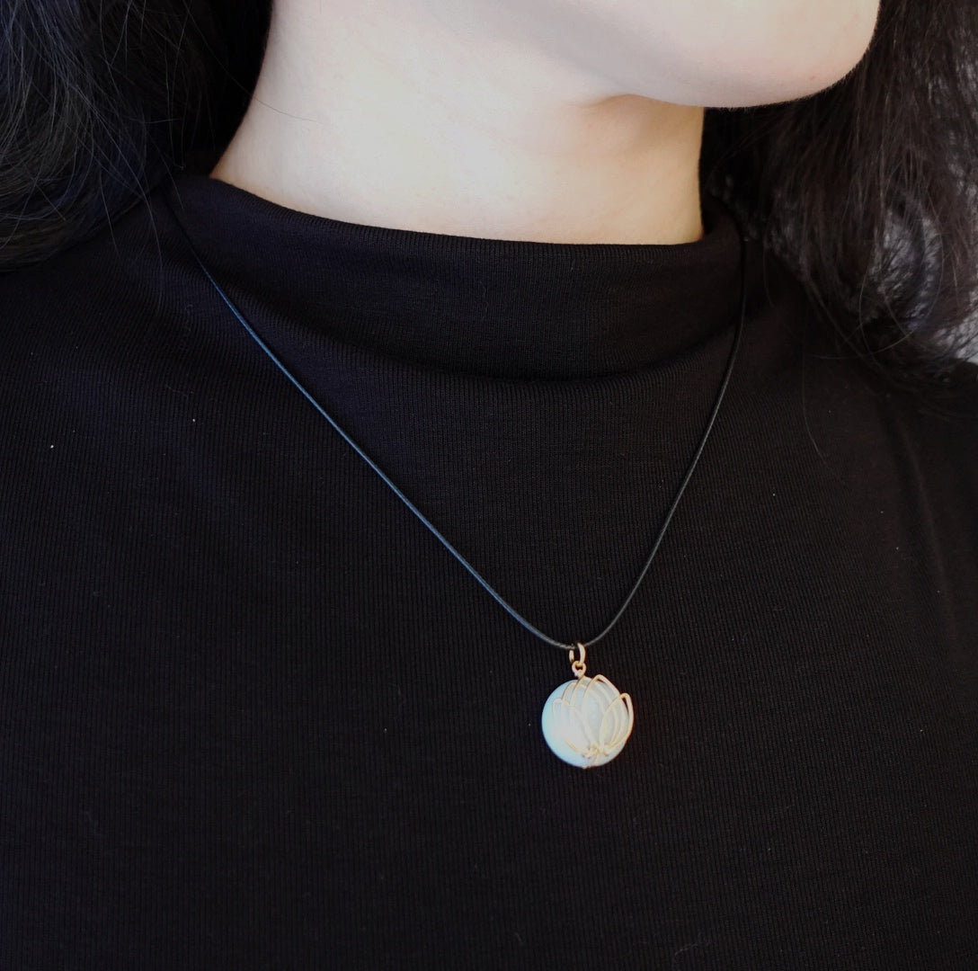 Amazonite Lotus Leather Necklace - Yun Boutique