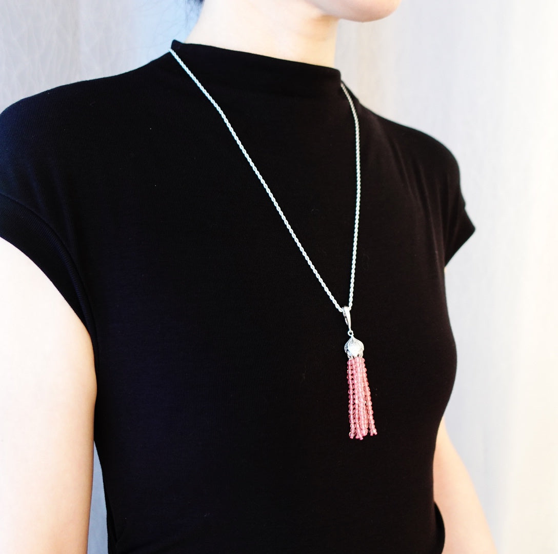 Pink Zirconia Tassel Necklace - Yun Boutique