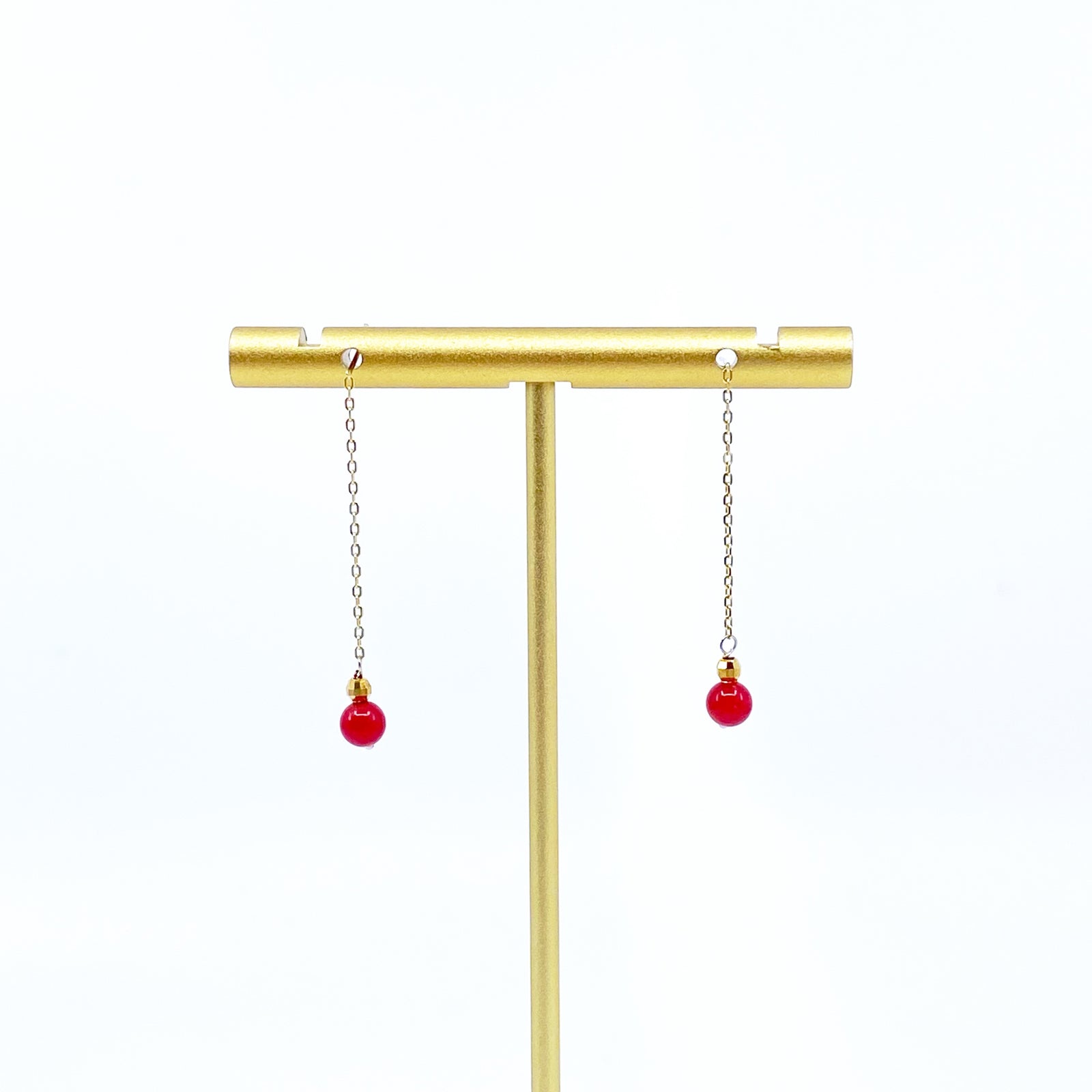 Gold Red Coral Thread Earrings in Sterling Silver - Yun Boutique