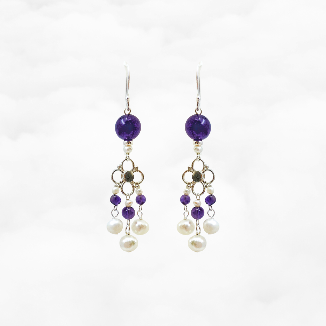 Seeds of Heaven Amethyst and Pearl Earrings - Yun Boutique