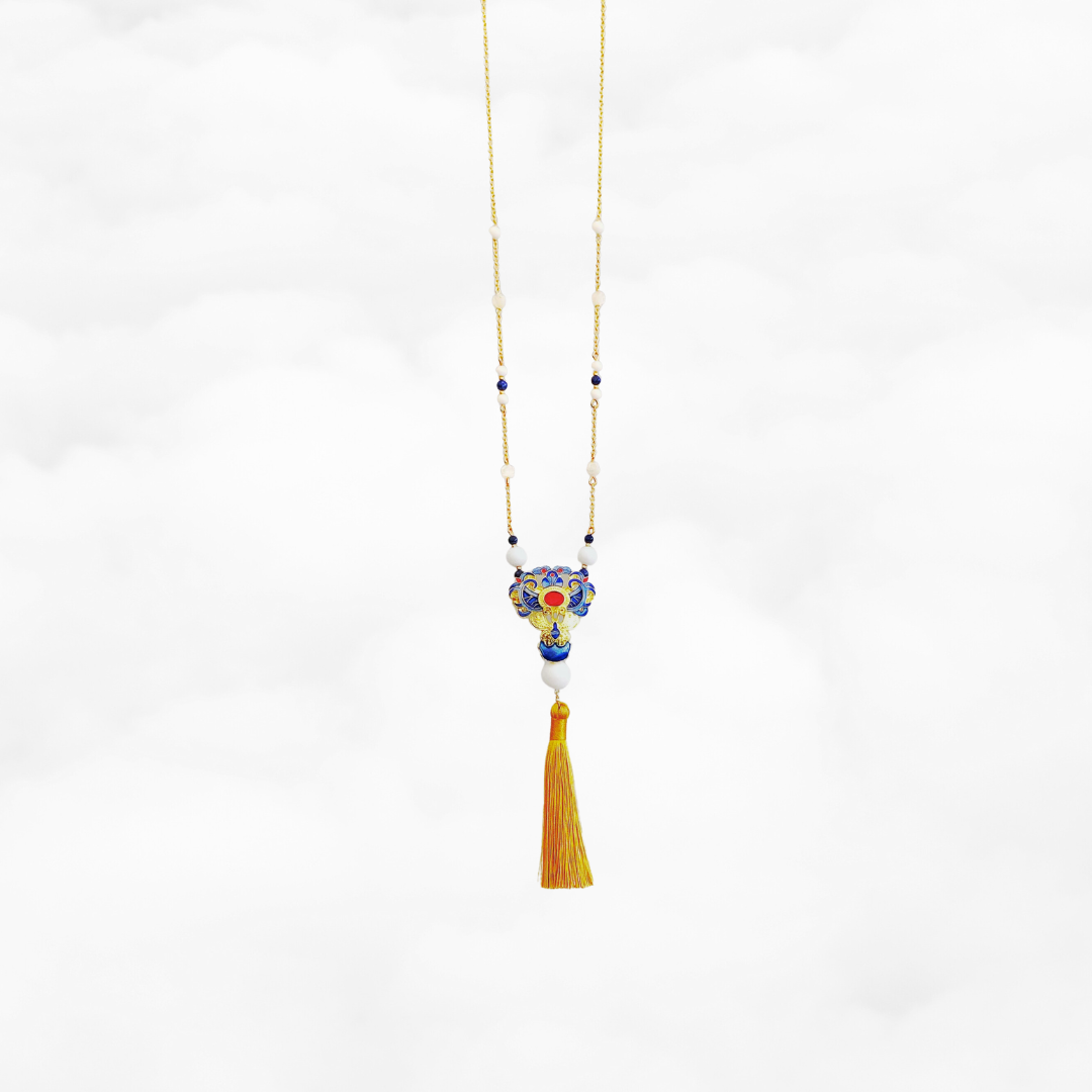 Vintage Style Enamel Silk Tassel Necklace 30 Inch - Yun Boutique