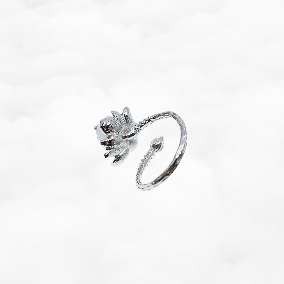 Silver Enamel Lotus Ring - Yun Boutique