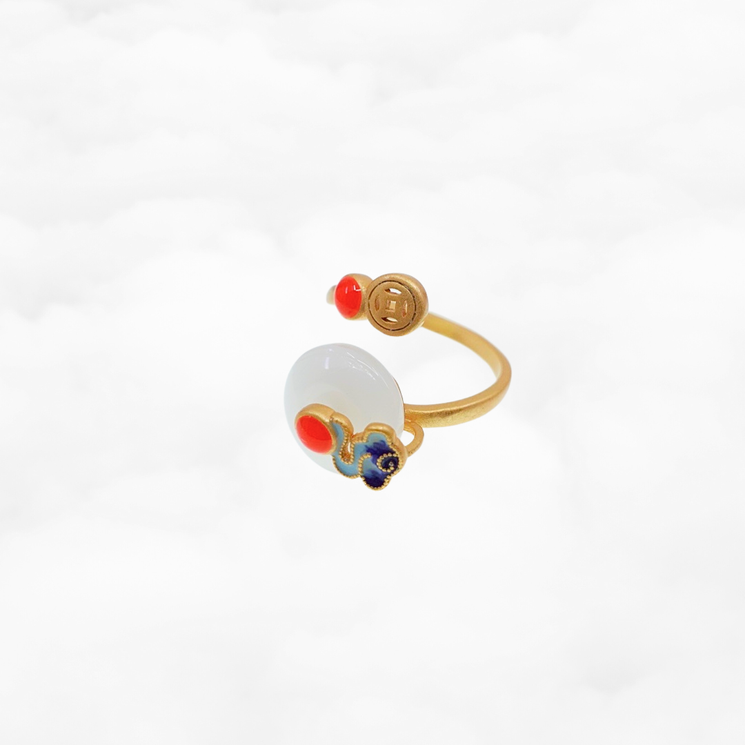 Auspicious White Jade Ring - Yun Boutique