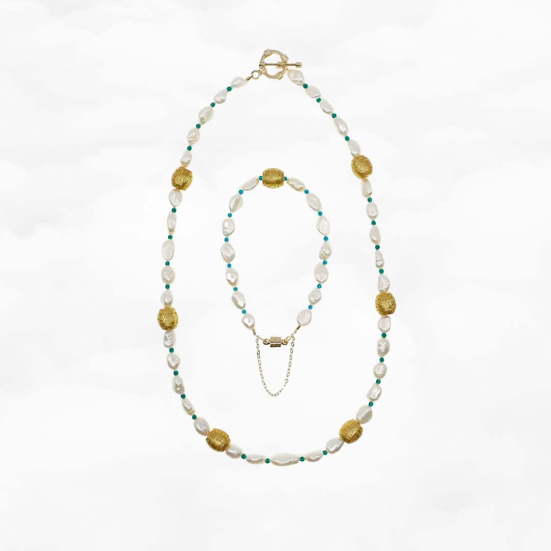 Baroque Pearl Necklace and Bracelet Set with Auspicious Clouds - Yun Boutique