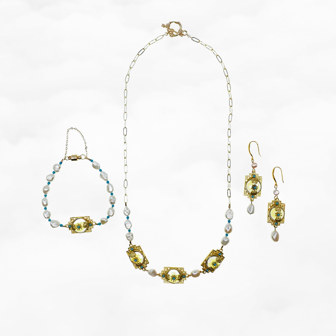 Baroque Pearl Palatial Necklace Bracelet and Earrings Set - Yun Boutique