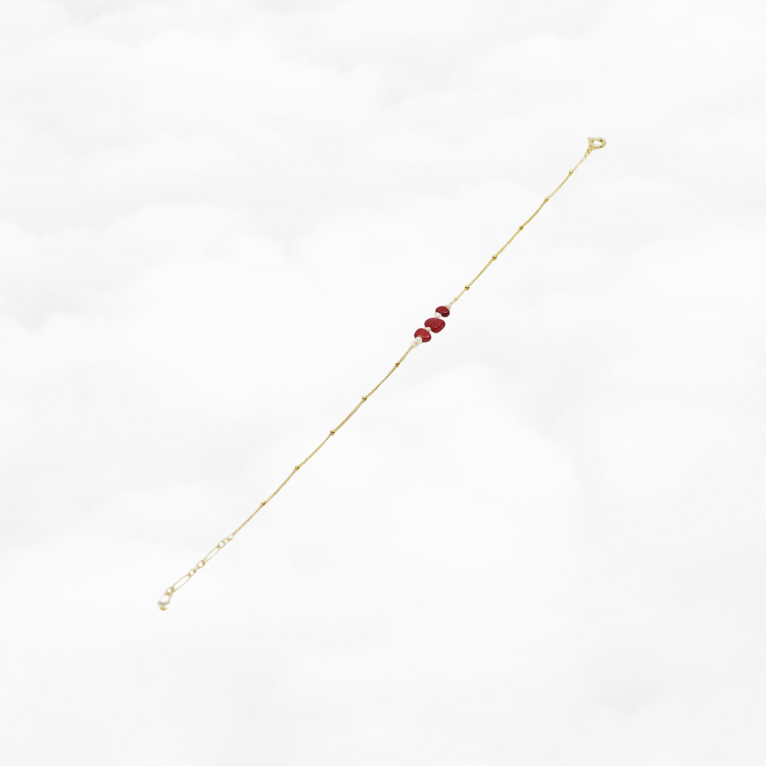 Gold Filled Red Coral Chips and Seed Pearl Bracelet - Yun Boutique