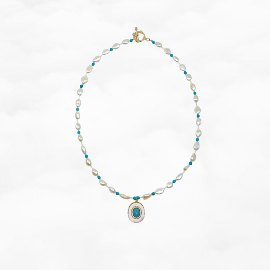Baroque Pearl and Turquoise Pendant Necklace - Yun Boutique