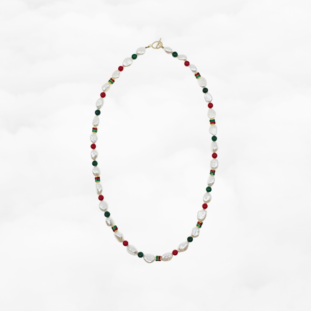 Baroque Pearl Necklace (Red and Green) - Yun Boutique