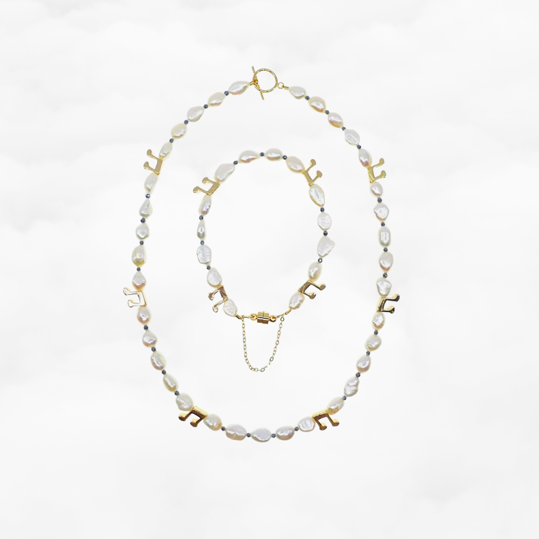 Baroque Pearl Necklace and Bracelet Set with Music Notes - Yun Boutique