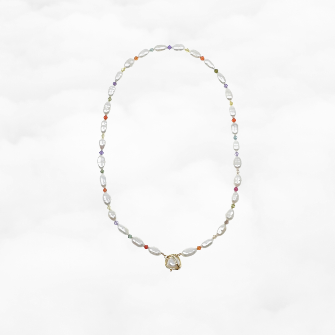 Pearl Necklace with Colorful Zirconia - Yun Boutique