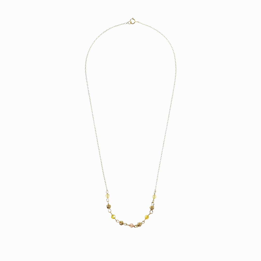 Yellow and Pink Glass Crystal Necklace