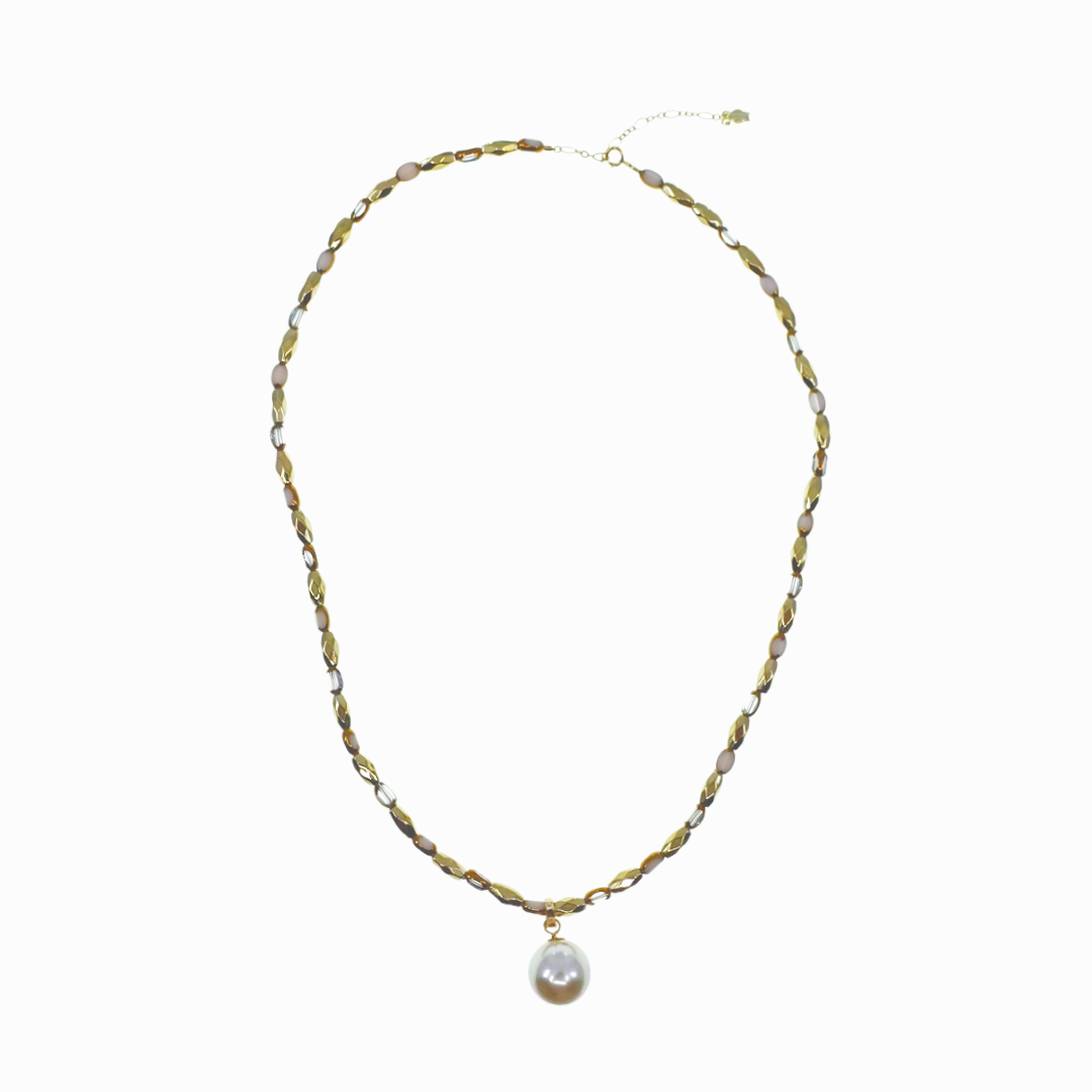 Golden Elegance Faux Pearl Pendant Necklace
