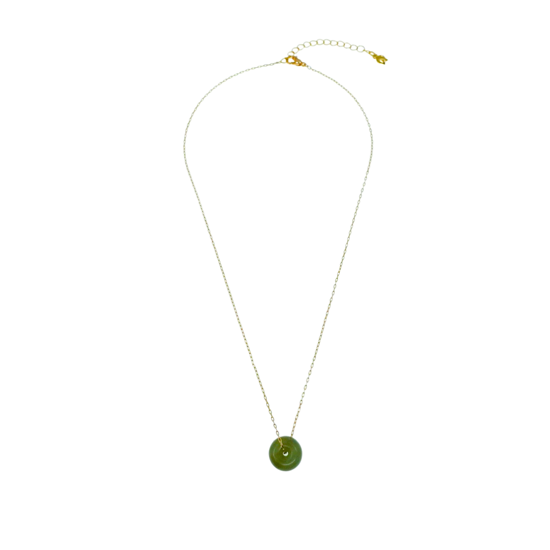 Olive Green Jade Donut Petal Necklace