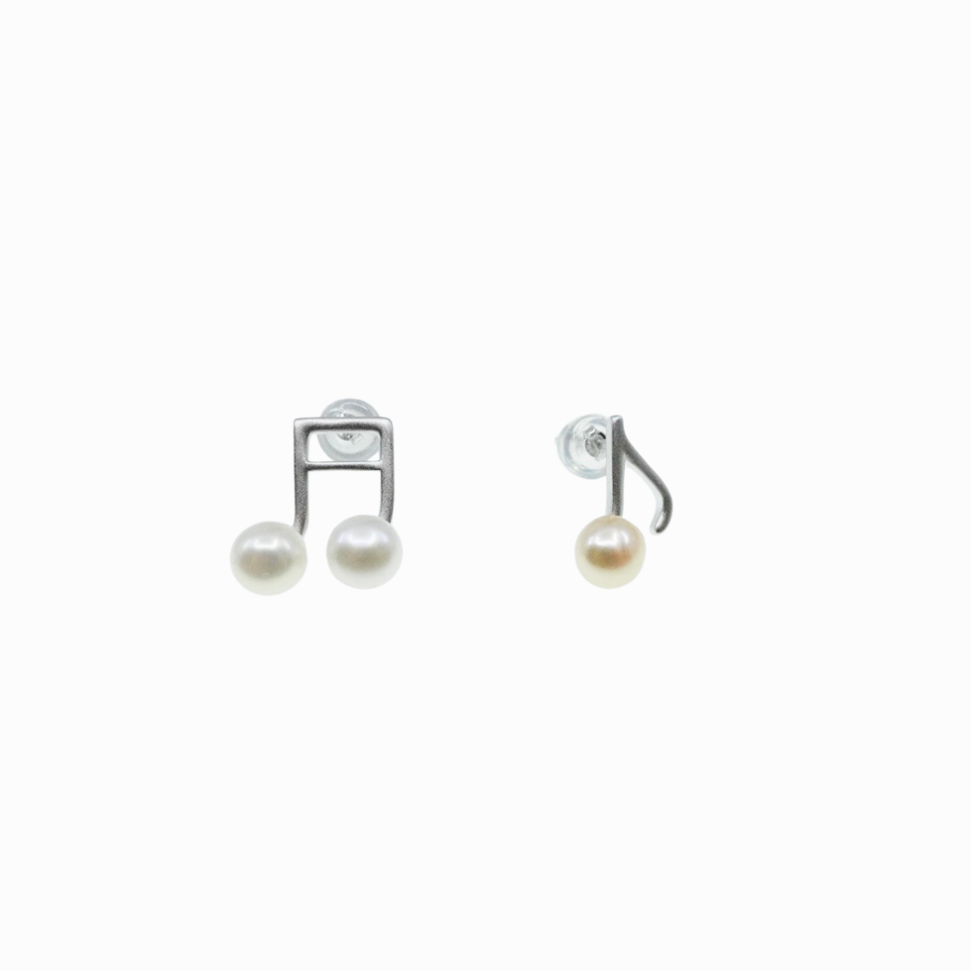 Asymmetrical Musical Notes Stud Earrings Silver - Yun Boutique