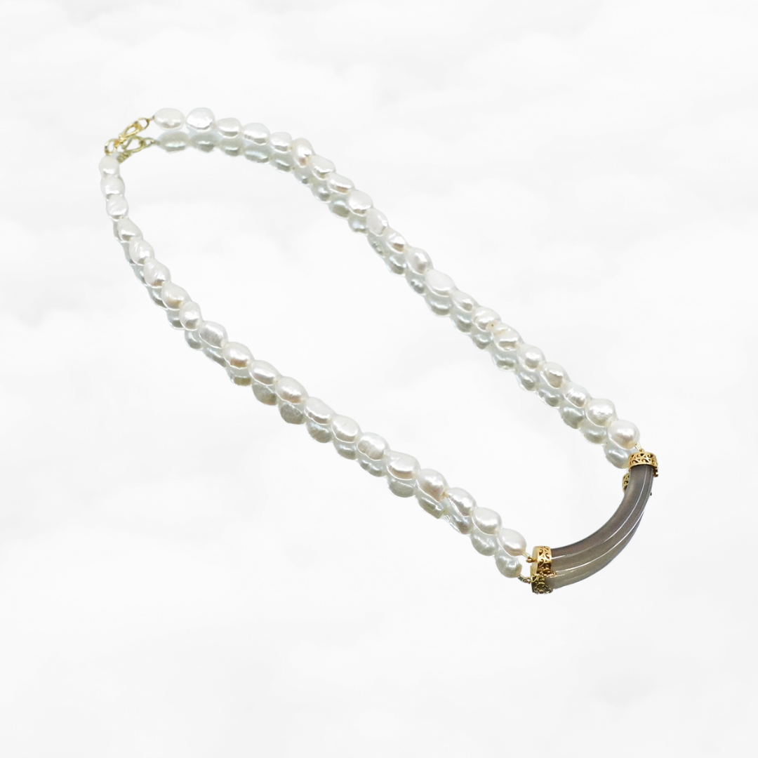 Baroque Pearl Crystal Curve Tube Necklace - Yun Boutique