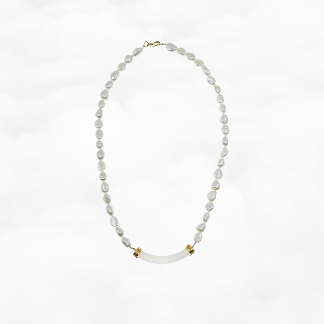 Baroque Pearl Crystal Curve Tube Necklace - Yun Boutique