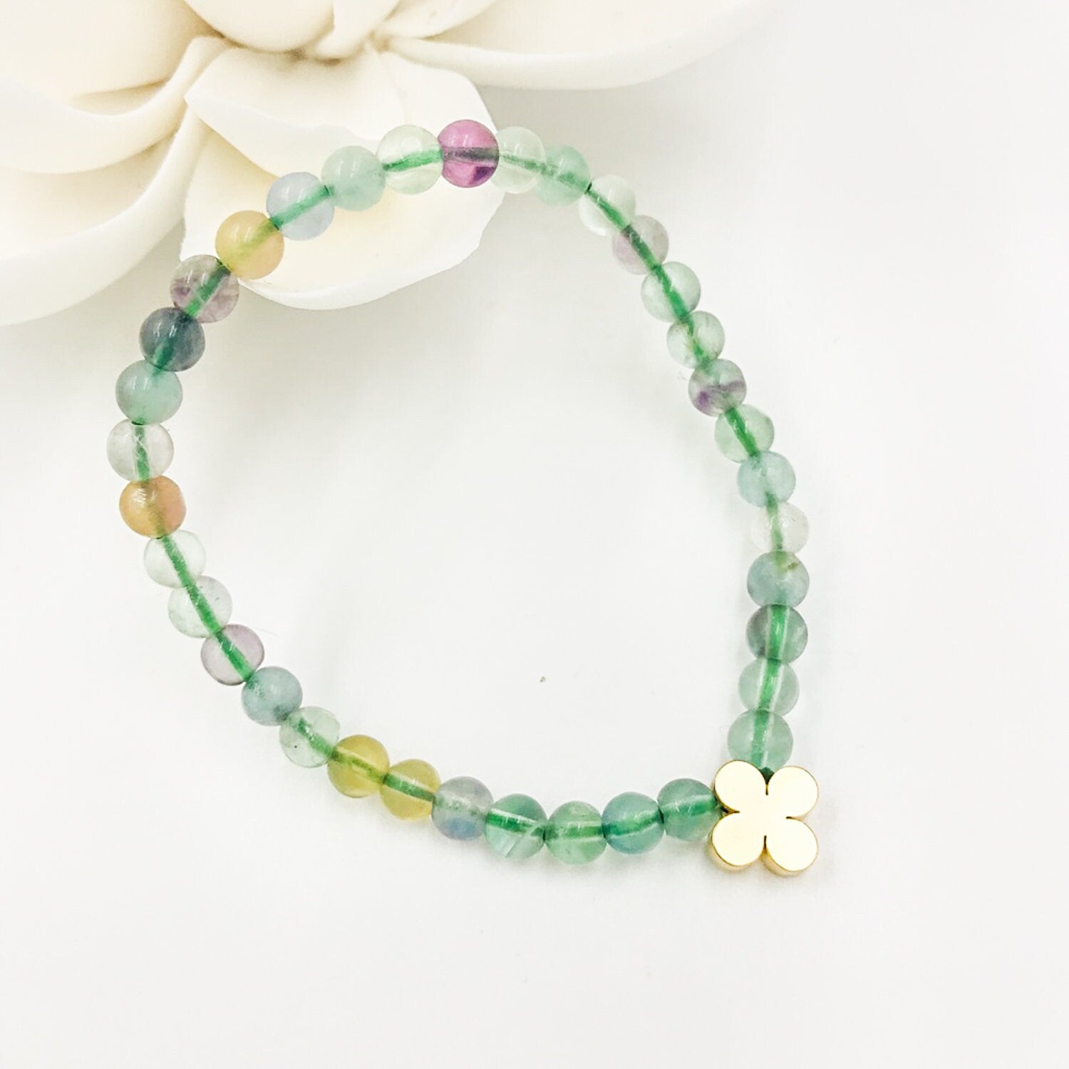 Beaded Clover Fluorite Bracelet - Yun Boutique