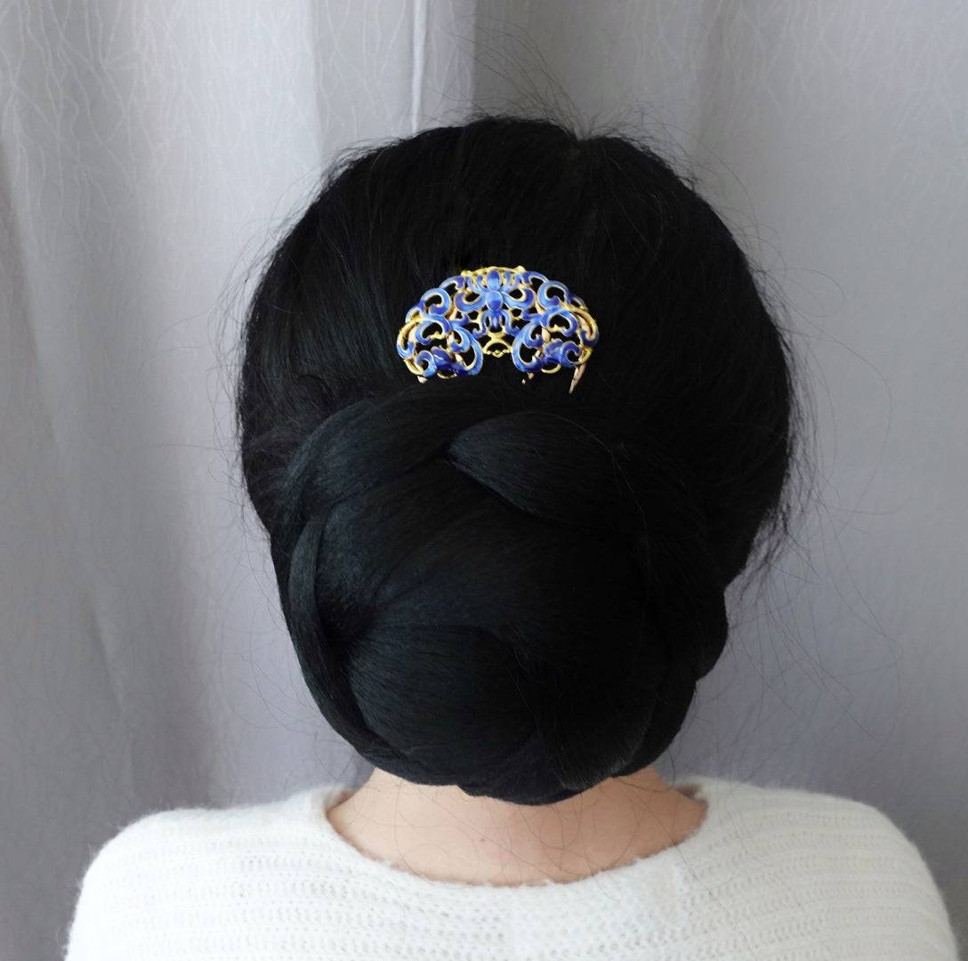 Blue Enamel Peony Hair Comb - Yun Boutique