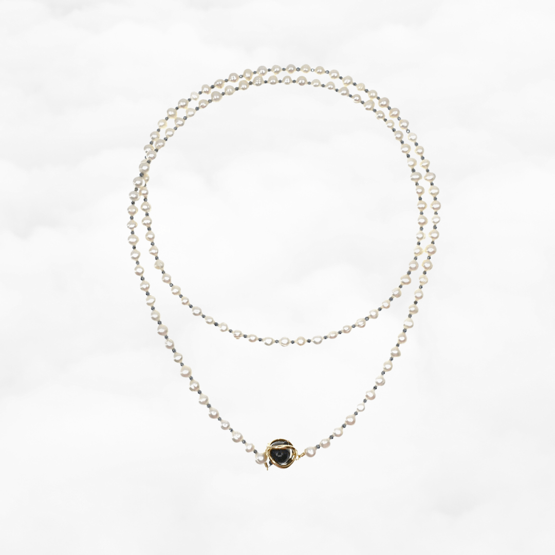 Multi-style Opera Pearl Necklace (Black Terahertz Stone) - Yun Boutique