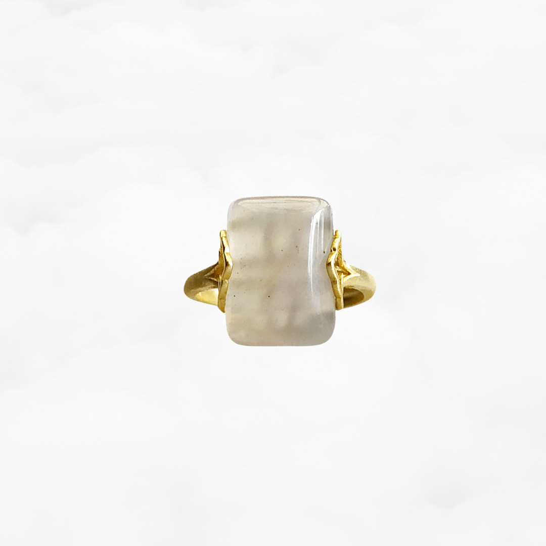 Gold Rectangle White Agate Ring - Yun Boutique