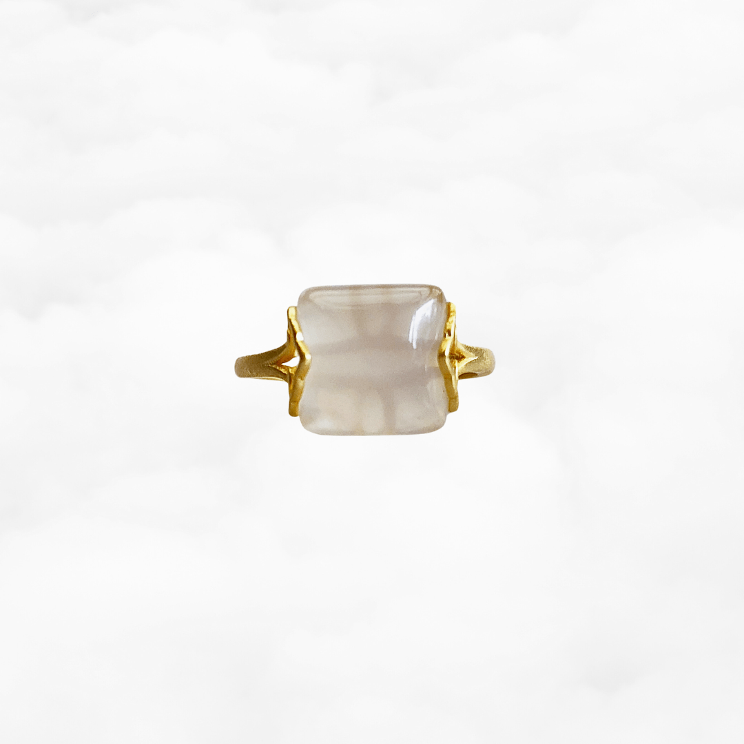 Gold Square White Agate Ring - Yun Boutique