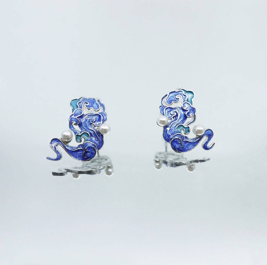 Imitation Kingfisher Enamel Floral Earrings - Yun Boutique