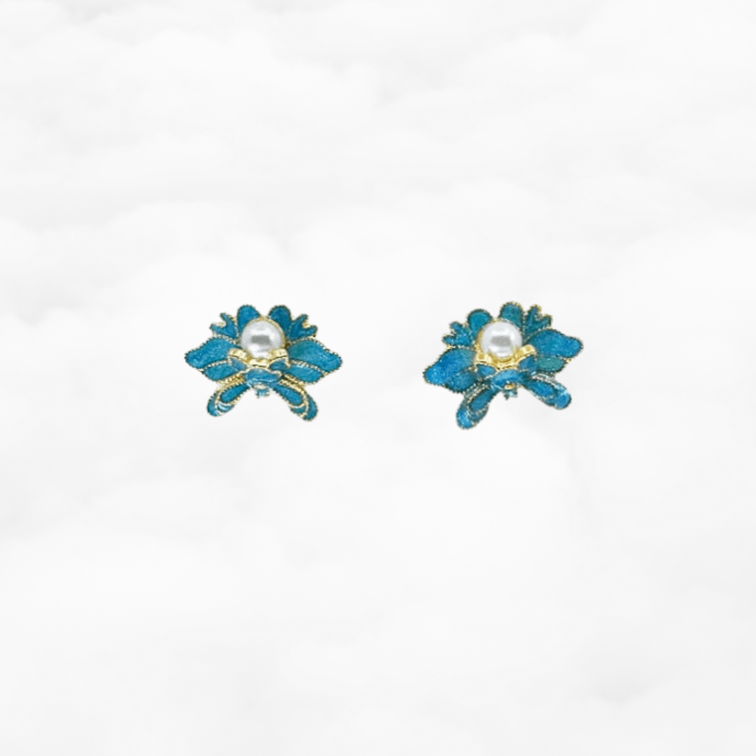 Imitation Kingfisher Enamel Floral Stud Earrings - Yun Boutique