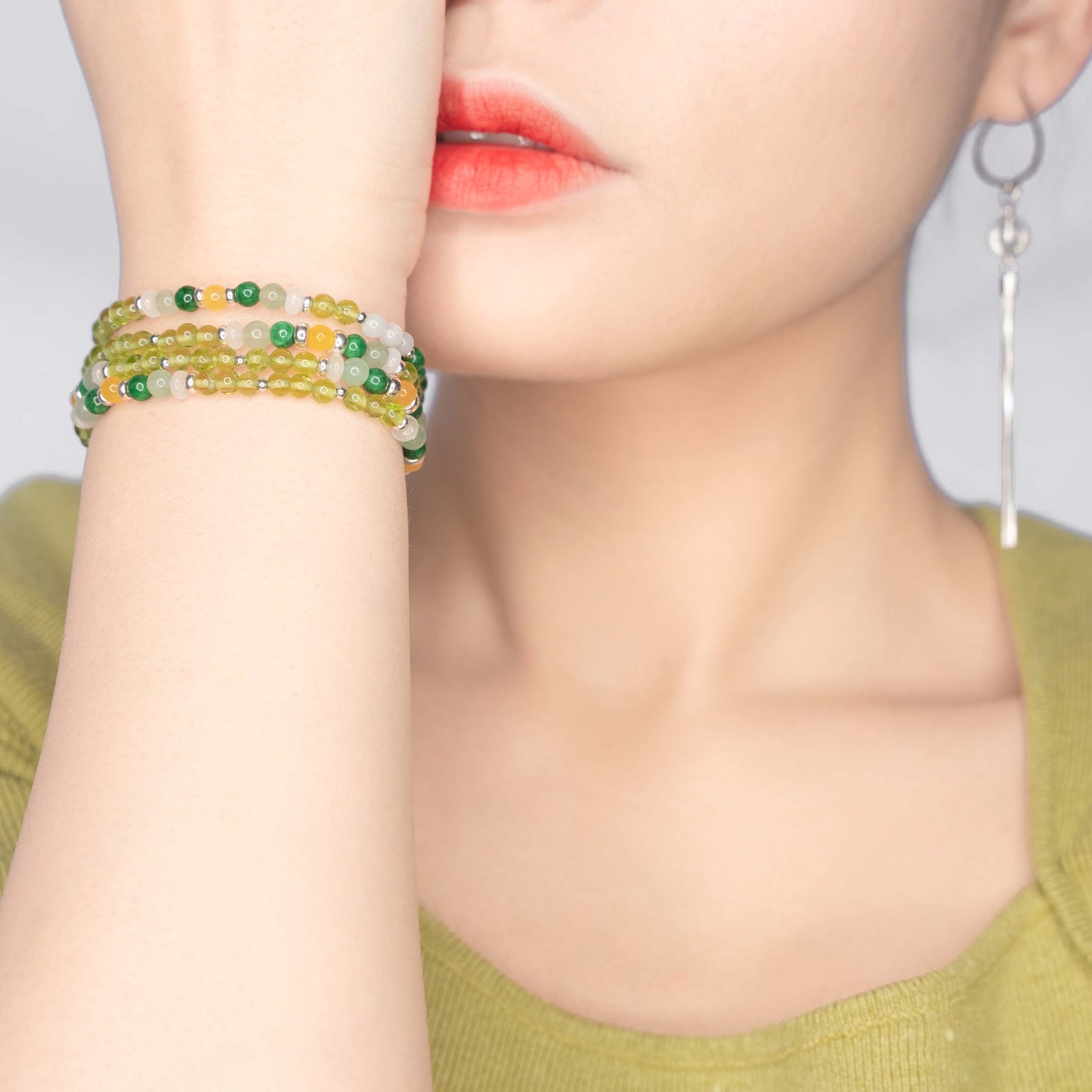 Yun Boutique, Asian Boutique Jewelry from New York. Multistyle, Peridot necklace, August Birthstone necklace, sterling silver necklace, lariat necklace, beaded necklace, green stone necklace, green crystal necklace, green beads necklace, long beaded necklace, crystal beads necklace, handmade necklace, gemstone necklace, crystal necklace for women, healing crystal necklace, real crystal necklace.